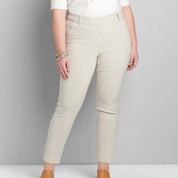 Lane Bryant Pants - Lane Bryant Office Neutral Cream White Ticking Stripe Crop Stretch Pant Size 22
